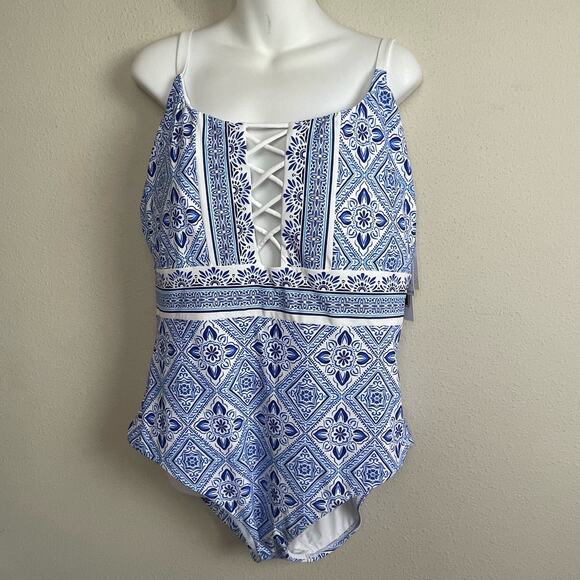 NWT La Blanca One Piece Swimsuit 22W Tummy Control Modest Cruise Strappy Back - Picture 5 of 12